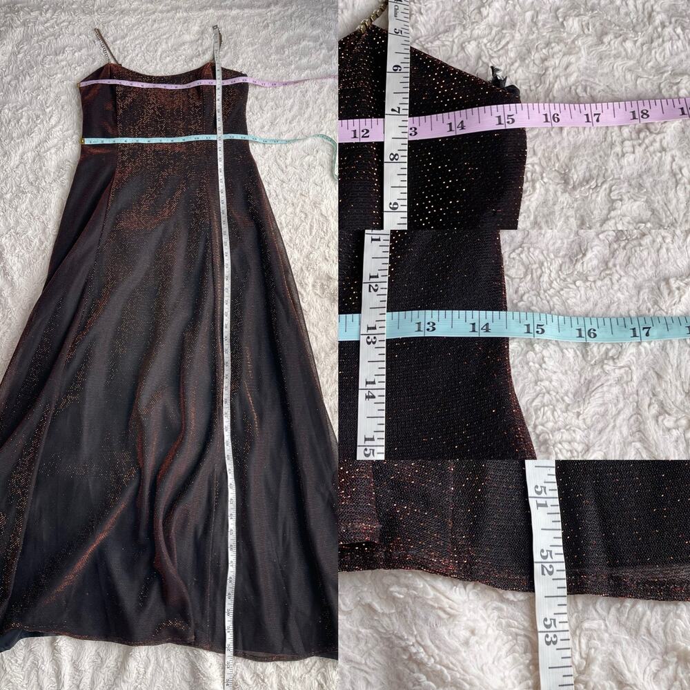 SOLD Scott McClintock copper metallic glitter prom dress maxi gown rhinestone - Picture 5 of 13